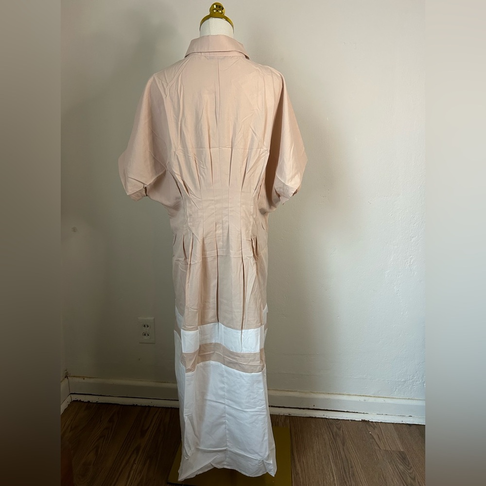 Neutral Beige & White Button-Front Maxi Shirt Dress - Picture 8 of 13